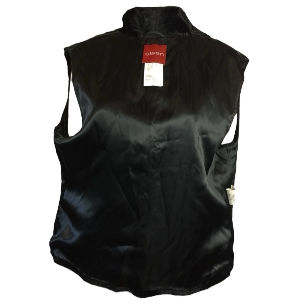 Vintage Olsen Black Collar Up Faux Fur Vest Pockets SZ US 12/ EUR 44 Y2K - Picture 7 of 9